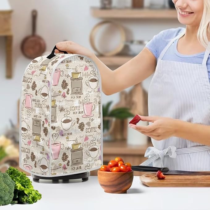 Talayituse Coffee Print Blender Dust Cover with Handle, Stand Mixer or Coffee Maker Appliance Cover Anti Fingerprint Dust Proof Stain Resistant Blender Cover for Home Kitchen