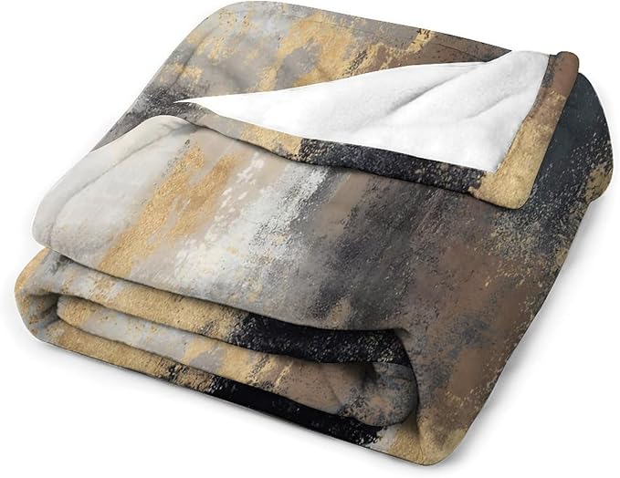 Fashion Gradient Blanket, Modern Abstract Baroque Glod Grey Painting Strokes Pattern Soft Warm Cozy Plush Flannel Covers for Livingroom Bedroom Couch Chair Camping Travel Home Decor Tapestry 50x60in