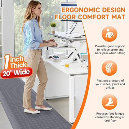 StepRite 1” Thick Kitchen Mats for Floor, Anti Fatigue Kitchen Rugs, Non-Slip,Heavy Duty Waterproof Kitchen Rug, Standing Desk Mat for Home, Kitchen, Office(Grey)