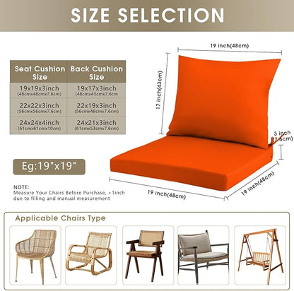 Outdoor Seat Cushion Set 24 x 24 In, Water-Resistant & Fade-Resistan, Patio Furniture Cushions with Removable Cover Deep Seat & Back Cushion with Handle and Adjustable Straps for Chair Sofa,2PC