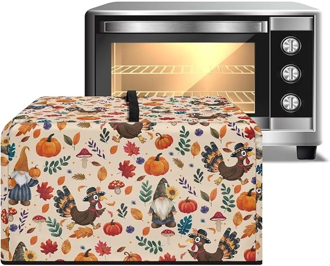 Microwave Oven Cover, Thanksgiving Turkey Dustproof Machine Protector Decorative Kitchen Appliance Cover Waterproof Polyester Fabric for Most Countertop Microwaves Easy to Clean