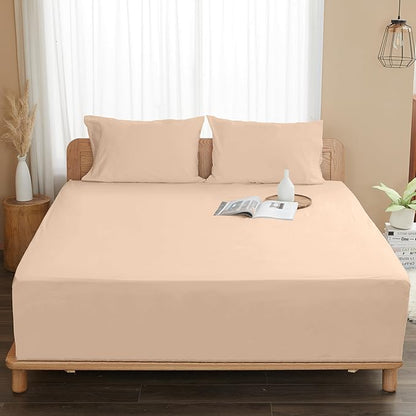 Sunflower Queen Fitted Sheet, 1-Piece Extra Deep Pocket Fitted Bottom Sheet 22", 100% Cotton Sateen Soft Breathable, Light Khaki
