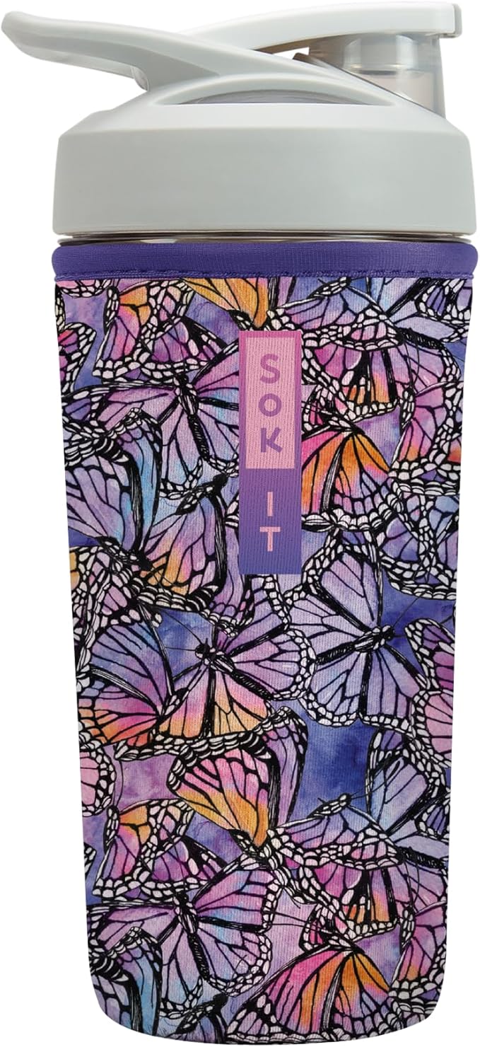 Sok It BotlSok Protein Blender Shaker Bottle Sleeve Insulated Neoprene Cover (Butterfly Galaxy, Fits 28oz Blender)