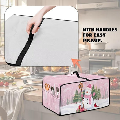 Convection Oven Dustproof Cover with Pockets Washable Toaster Oven Cover Winter Small Appliance Accessories for Kitchen Countertop Christmas Decor, Snowman Cardinal Snowflake Tree Print, S