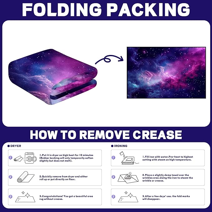 6' x 9' Purple Galaxy Rug Space Rugs Colorful Throw Rug Non-Slip Sun and Cloud Carpet Doormats for Living Room Bedroom Apartment Dorm Floor Mat