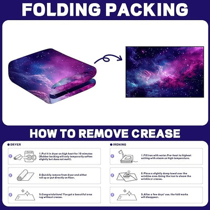 6' x 9' Purple Galaxy Rug Space Rugs Colorful Throw Rug Non-Slip Sun and Cloud Carpet Doormats for Living Room Bedroom Apartment Dorm Floor Mat
