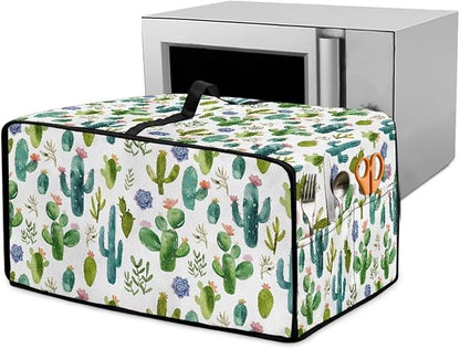 Watercolor Cactus Floral Print Toaster Oven Cover Waterproof Polyester-Linen Fabric Microwave Oven Dust Cover Foldable Kitchen Appliance Protector Dirt and Fingerprint Protection, M