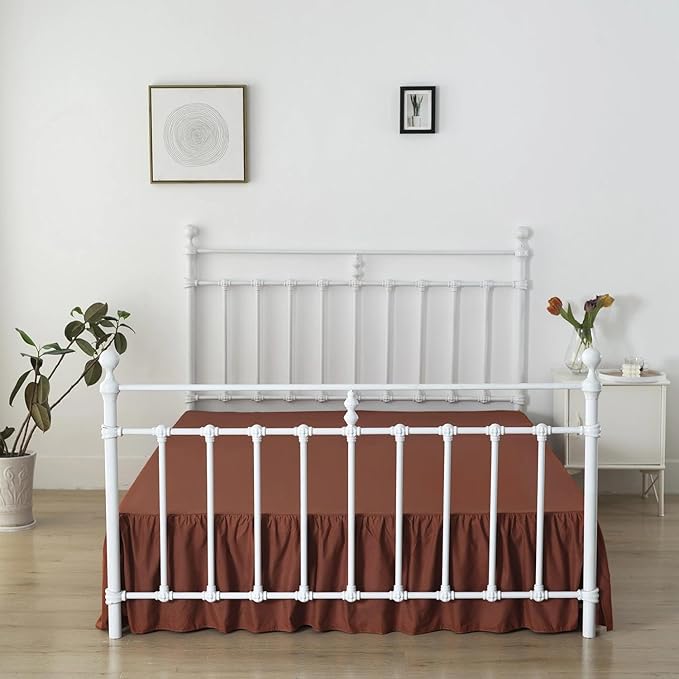 Bed Skirt Queen Size Ruffled Bed Skirt with Split Corners, 12 Inch Drop Dust Ruffle Bed Skirts with Platform, 12'' Queen, Rust