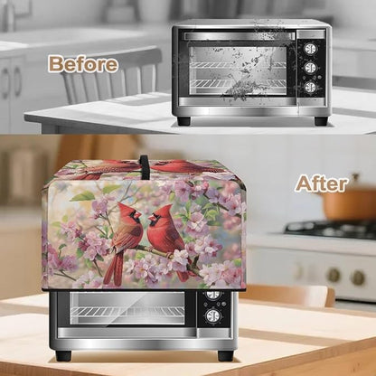 Microwave Ovens Dust Cover, Red Cardinal Polyester Waterproof Countertop Microwave Dust Cover Dustproof Tear-Resistant for Most Standard Sizes Easy to Clean