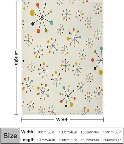 Mid Century Throw Blanket, Retro Abstract Geometric Pattern Boho 1950s 1960s Iconic Atomic Starbursts Modern Sputnik Print Blanket for Couch Sofa Bed Decorative Gifts 30"x40"