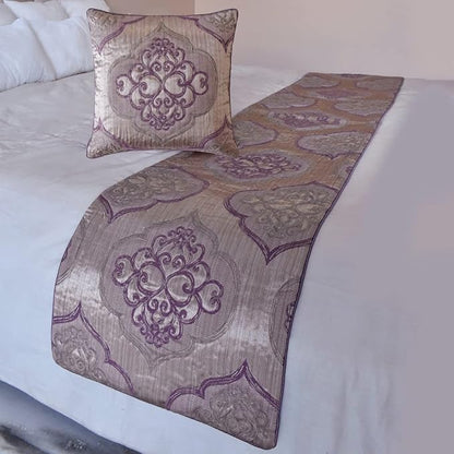 The HomeCentric King/Queen/Twin Purple Decorative Queen 74"x18" Bed Runner with Pillow Cover, Damask & Quilted Bed Scarf on Jacquard Fabric - Embre Purple
