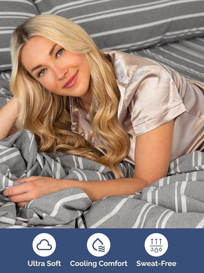 Extra Deep Pocket Full Sheets - 4 Piece Breathable & Cooling Bed Sheets - Hotel Luxury Bed Sheet Set - Soft, Wrinkle Free & Comfy - Easily Fits Extra Deep Mattresses - Deep Pocket Grey Striped Sheets
