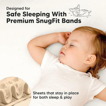 Pack and Play Sheets Fitted - 2-Pack Mini Crib Sheets for Pack N Play Mattress 38x26, Soft & Cozy, Neutral Toddler Playard Bedding, Snug Fitted Mini Baby Crib Mattress Cover Boy, Girl (Khaki)