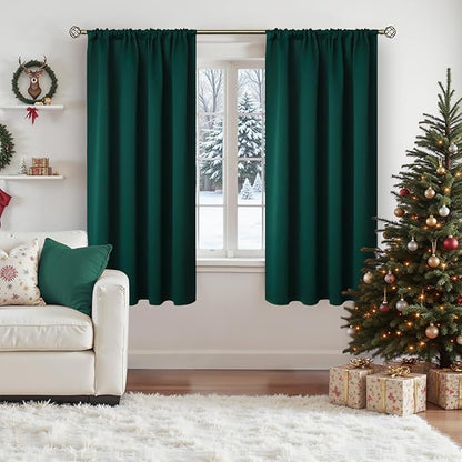 BGment Emerald Green Blackout Curtains 63 Inches Length for Bedroom - Pocket Thermal Insulated Room Darkening Drapes Christmas Decor for Dining Living Room, 52 x 63 Inch, 2 Panels