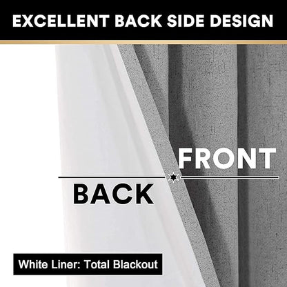 PrinceDeco 100% Blackout Curtains 84 inches Long for Bedroom Dining Room Soundproof Window Treatment Drapes with White Liner Noise Reducing Linen 84 Inch Blackout Curtains，Light Grey，42 x 84 Inch