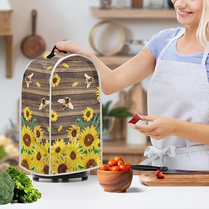 Talayituse Bee Sunflower Wood Print Blender Dust Cover, Fingerprint Protection Cover for Stand Mixer or Coffee Machine, Home Kitchen Appliance Covers for Stain Dust Resistant Supplies