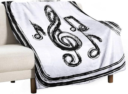 Music Blanket Black Abstract Graffiti Music Note Art Printed Soft Cozy Lightweight Throw Blanket for Kids Girls Boys Women Men Bedroom Living Room Dorm Chair Sofa Travel 70x80in
