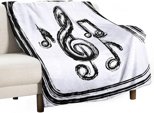 Music Blanket Black Abstract Graffiti Music Note Art Printed Soft Cozy Lightweight Throw Blanket for Kids Girls Boys Women Men Bedroom Living Room Dorm Chair Sofa Travel 70x80in