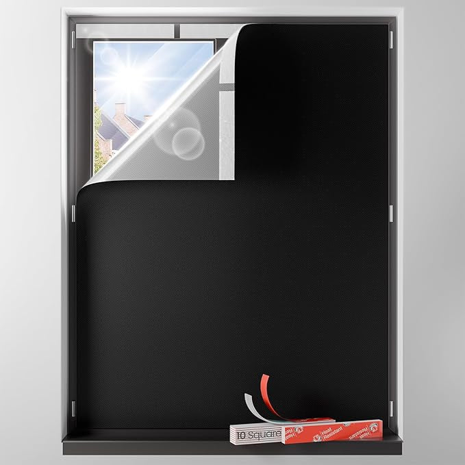 Sumobaby Blackout Curtains for Bedroom Portable 56"x48",No Drill Blackout Shades with Upgraded Hook&Loop Tapes,100% Black Out Window Cover,Thermal Insulated Blinds for Bedroom,Nursery(1 Panel,Black)