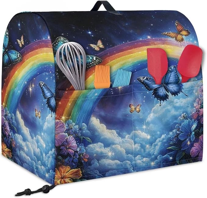 Butterfly Stand Mixer Cover Starry Rainbow Mixer Cover Kitchen Aid Cover Dust Cover with 2 Pocket and Handle Kitchen Appliance Coffee Maker Toaster Dust Covers
