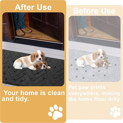Tindbea Dog Mat for Muddy Paws 20"x31.5" Absorbs Moisture Dirt Non-Slip Washable Mud Mat for Dogs,Soft Rubber Backing Front Inside Pet Rug for Entryway, Mud Dog Paws, Patio(Charcoal)