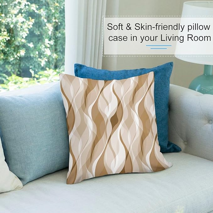 Cream Throw Pillow Covers Modern Abstract Cream and Grey Striped Decorations for Bedroom Living Room Farmhouse Sofa Pillows Bed Couch 12x12 Inch