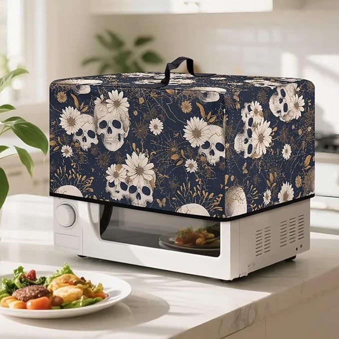 Microwave Oven Cover, Skull Halloween Dust Oil Proof Waterproof Machine Protector Decorative Kitchen Appliance Cover Reusable Microwave Food Covers Prevents Splatters Universal Size