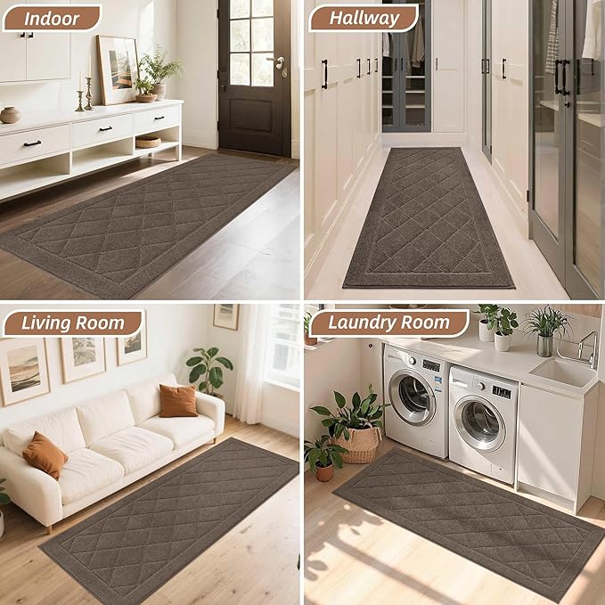 BEQHAUSE Dirt Trapper Door Mat 32" x 72", Doormat Non-Slip Entryway Rugs Washable, Dog Door Mat Stain Resistant and Absorbent Welcome Floor Mat for Front Back Door, Muddy Wet Shoes & Paws, Light Brown