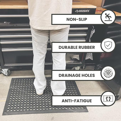 Envelor 4-Pack Anti Fatigue Rubber Floor Mat - Non-Slip Restaurant Mat with Drainage - 24 x 36 Inches