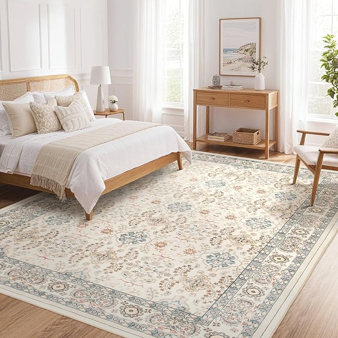 Vintage Living Room Area Rug 5x7 - Large Soft Washable Oriental Traditional Distressed Farmhouse Rugs for Bedroom - Indoor Floor Accent Carpet for Home Office House Decor - Multi