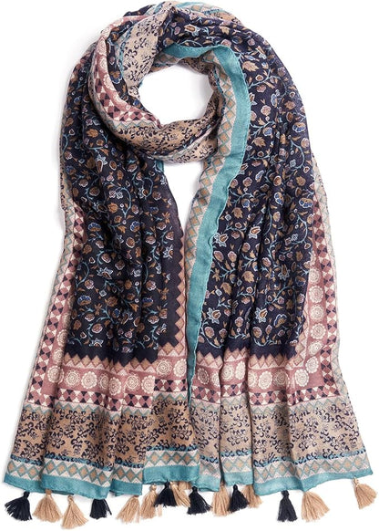 Scarf for Women Lightweight Soft Floral Leopard Printed Scarves Fall Winter Fashion Shawl Wrap with Fringe