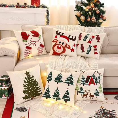 LUOYEHK Christmas Pillow Covers 18x18 Set of 2 Cute Gloves Decorative Beige Pillow Cases Winter Holiday Velvet Embroidered Cushion Covers for Couch Sofa Bed
