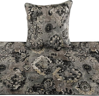 The HomeCentric Luxury Black & Grey Queen 74 x 18 inch Bed Runner with Pillow Cover, Velvet Damask with Tassels Bed Scarf, Abstract Modern - Paved Damask