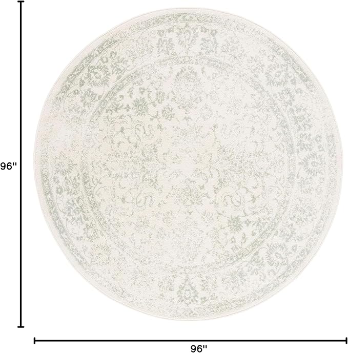 SAFAVIEH Adirondack Collection Area Rug - 8' Round, Ivory & Sage, Distressed Vintage Floral Design, Non-Shedding & Easy to Clean, Ideal for Living Room, Bedroom, Dining Space (ADR109V)