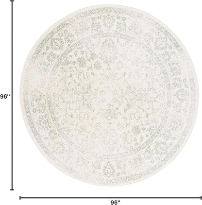 SAFAVIEH Adirondack Collection Area Rug - 8' Round, Ivory & Sage, Distressed Vintage Floral Design, Non-Shedding & Easy to Clean, Ideal for Living Room, Bedroom, Dining Space (ADR109V)