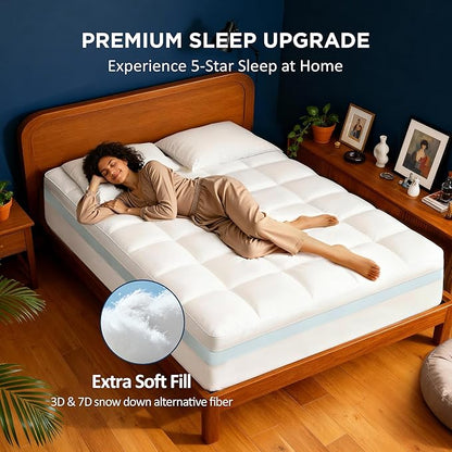 California King Dual Layer 4 Inch Memory Foam Mattress Topper, 2 Inch Cooling Gel Memory Foam and 2 Inch Down Alternative Pillow Top, 8-24 Inch Deep Pocket, Medium Support for Back Pain