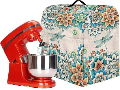 Stand Mixer Covers Compatible with 6-8 Quarts Boho Flower with Dragonfly Kitchen Aid Stand Mixer Dust Protector Cover Organizers with Handle Pocket