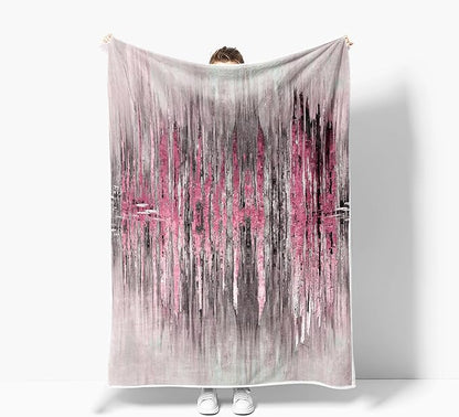 Abstract Throw Blankets, Modern Pink Gold crackNon Cozy Warm Bed Couch Blanket, Stripe Contemporary Abstract Painting White Fleece Flannel Throws to Decorate The Room and Bedroom
