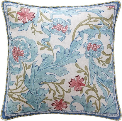 patdrea Designer Throw Pillow Covers for Couch 18"x18",Vintage Luxury French Linen Pillows Cover with Blue Floral Pattern,Farmhouse Decorative Square Pillowcases for Bed,Living Room,Outdoor,car