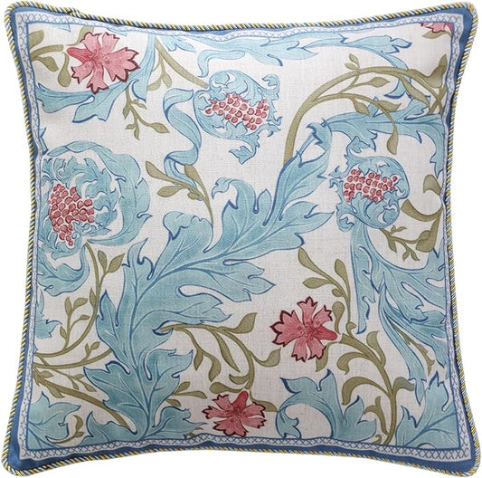 patdrea Designer Throw Pillow Covers for Couch 18"x18",Vintage Luxury French Linen Pillows Cover with Blue Floral Pattern,Farmhouse Decorative Square Pillowcases for Bed,Living Room,Outdoor,car