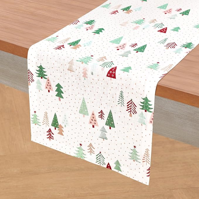 Solino Home Christmas Table Runner 108 Inches Long - 100% Pure Linen Print Table Runner 14 x 108 Inch - Handcrafted and Machine Washable - Modern Christmas, New Year
