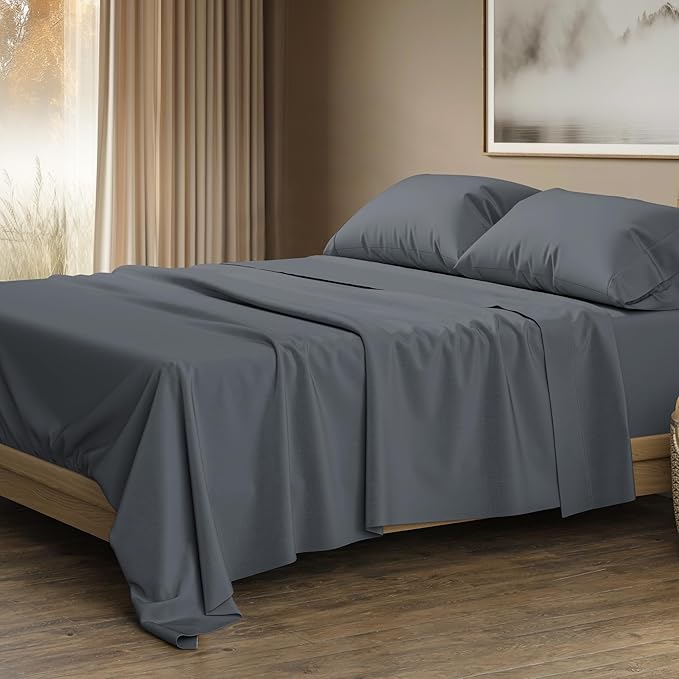 THREAD SPREAD 100% Egyptian Cotton Sheets Queen Size - 1500 Thread Count 4 PC Queen Sheet Set Egyptian Cotton, Sateen Luxury Sheets Queen Size, High Thread Count Sheets, 17" Deep Pocket - Dark Grey