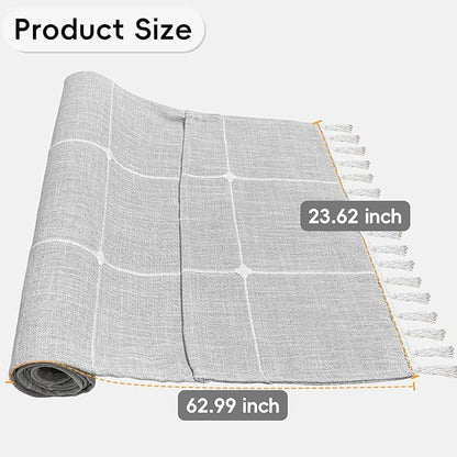 Coffee Table Cloth, Coffee Table Cover with Pockets and Tassel,Grey Grid for Living Room Small Rectangle Tablecloths Washer Dryer Fridge Top Dust Cover,Easy Care Machine Washable