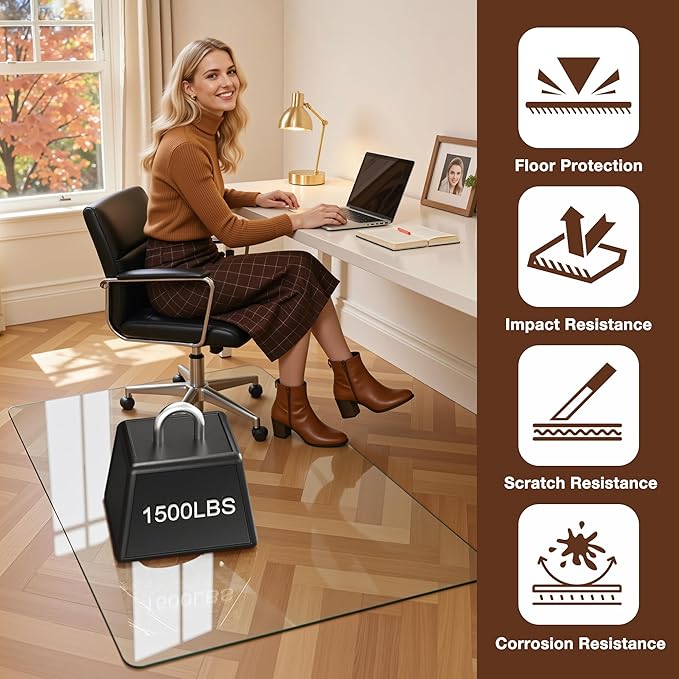 Antok Tempered Glass Chair Mat, 45"x60" Office Chair Mat for Carpet & Hardwood Floors, Heavy Duty 0.2" Desk Chair Mat for Smooth Rolling at Home or Office