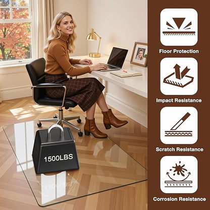 Antok Tempered Glass Chair Mat, 48"x72" Office Chair Mat for Carpet & Hardwood Floors, Heavy Duty 0.2" Desk Chair Mat for Smooth Rolling at Home or Office