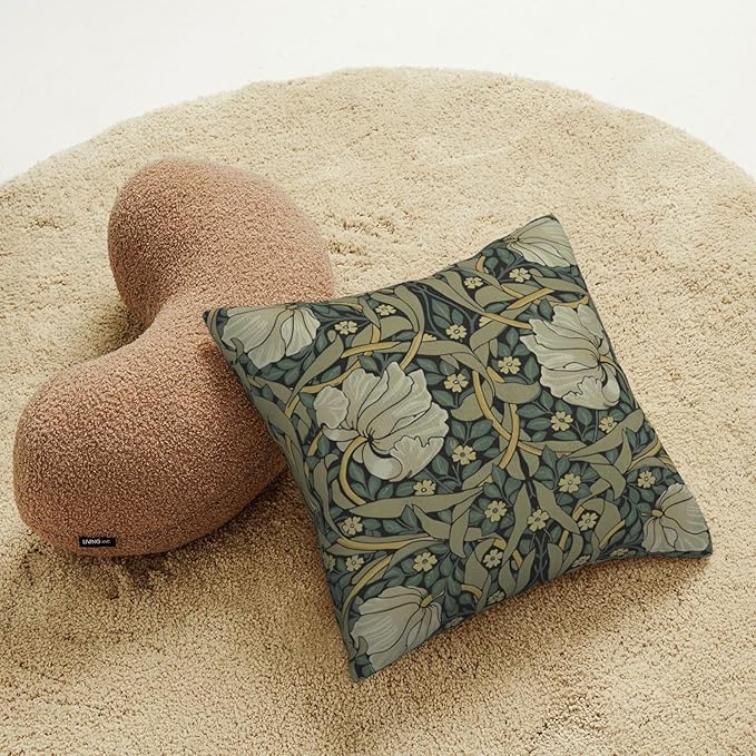 William Morris Green Vintage Floral Pimpernel Design 18x18 inches Throw Pillow Covers Square Pillowcases Decor for Bed Couch Sofa Living Room Cushion Covers