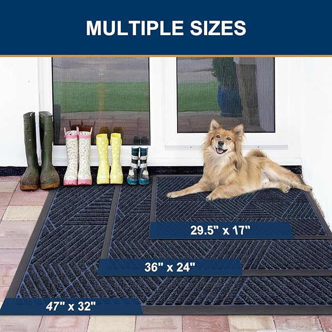 Smiry Front Door Mat Outside Entrance, Heavy Duty Sturdy Natural Rubber Doormat, Trap Dirt and Moisture, Easy Clean Low Profile Mats for Indoor Outdoor Entry, Irregular Triangle (71x24, Navy Blue)