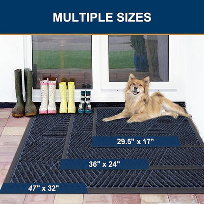 Smiry Front Door Mat Outside Entrance, Heavy Duty Sturdy Natural Rubber Doormat, Trap Dirt and Moisture, Easy Clean Low Profile Mats for Indoor Outdoor Entry, Irregular Triangle (59x24, Navy Blue)