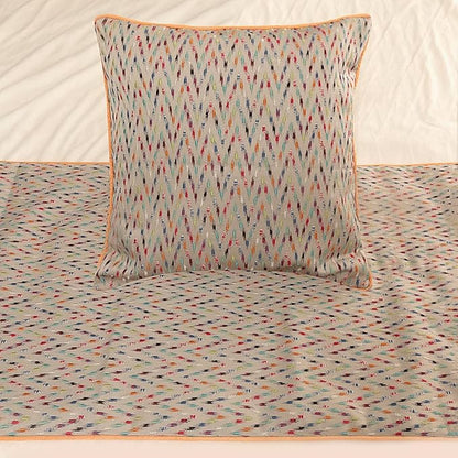 The HomeCentric King Queen Twin Beige & Multicolor Luxury Queen 74"x18" Bed Runner with Pillow Cover, Chevron Embroidery Bed Scarf on Jacquard Embroidered Fabric - Happy Chevy