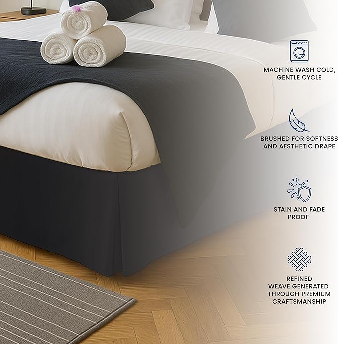 Utopia Bedding Twin Bed Skirt - Soft Quadruple Pleated Ruffle - Easy Fit with 15 Inch Tailored Drop - Hotel Quality, Shrinkage and Fade Resistant (Twin, Black)